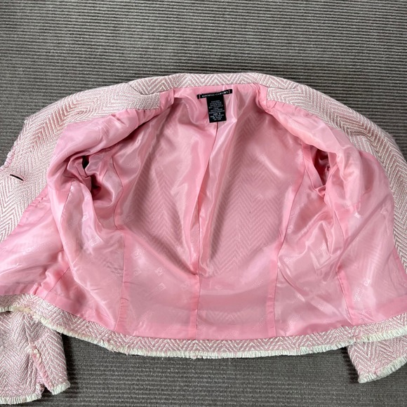 Pierre Cardin Pink Herringbone Tweed Blazer Jacket Pearl Button Fringe Size 8 - Picture 11 of 13